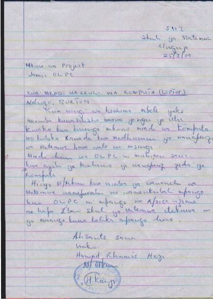 File:Jamii OLPC letter from Matemwe School.jpg