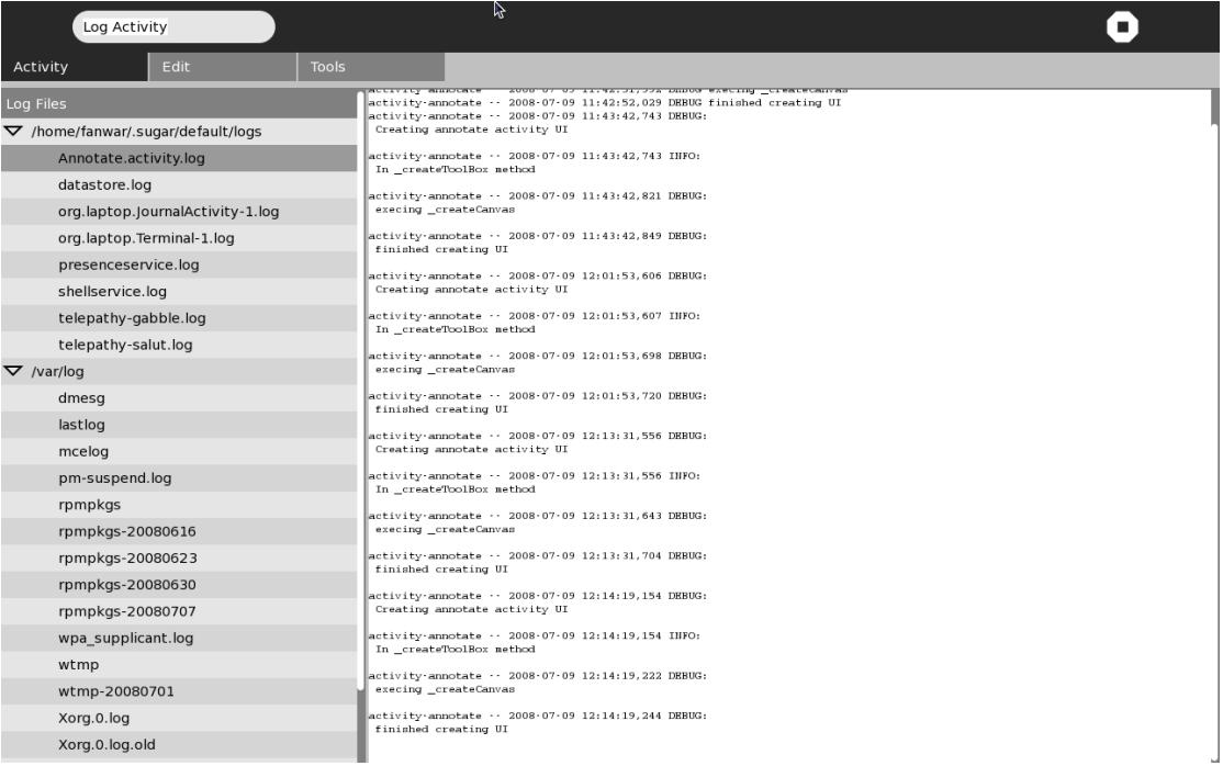 Looking at log output