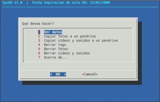 Pantalla principal de SysOX