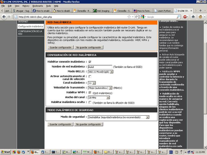 Configuración de red inalámbrica