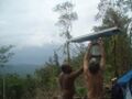 Installing a wireless repeater for the Marovo link, 600m up in the rainforest